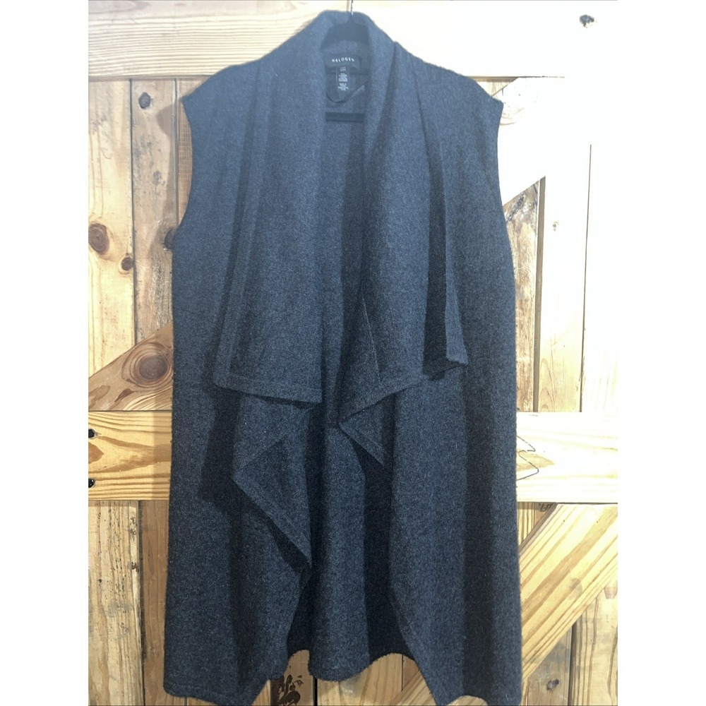 Halogen Duster Cardigan Sweater Vest Womens O/S 100% Cashmere Open Front